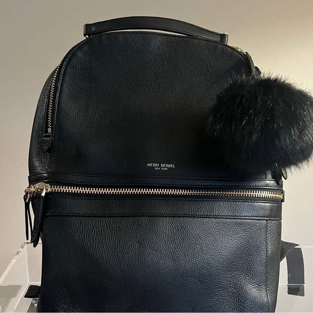 Henri Bendel Soho Backpack - Black - with Pom